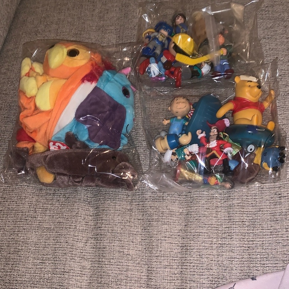 3 grab bags full of toys/stuffed animals used